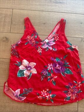 Old Navy Red Hawaiian Floral V-Neck Tank L